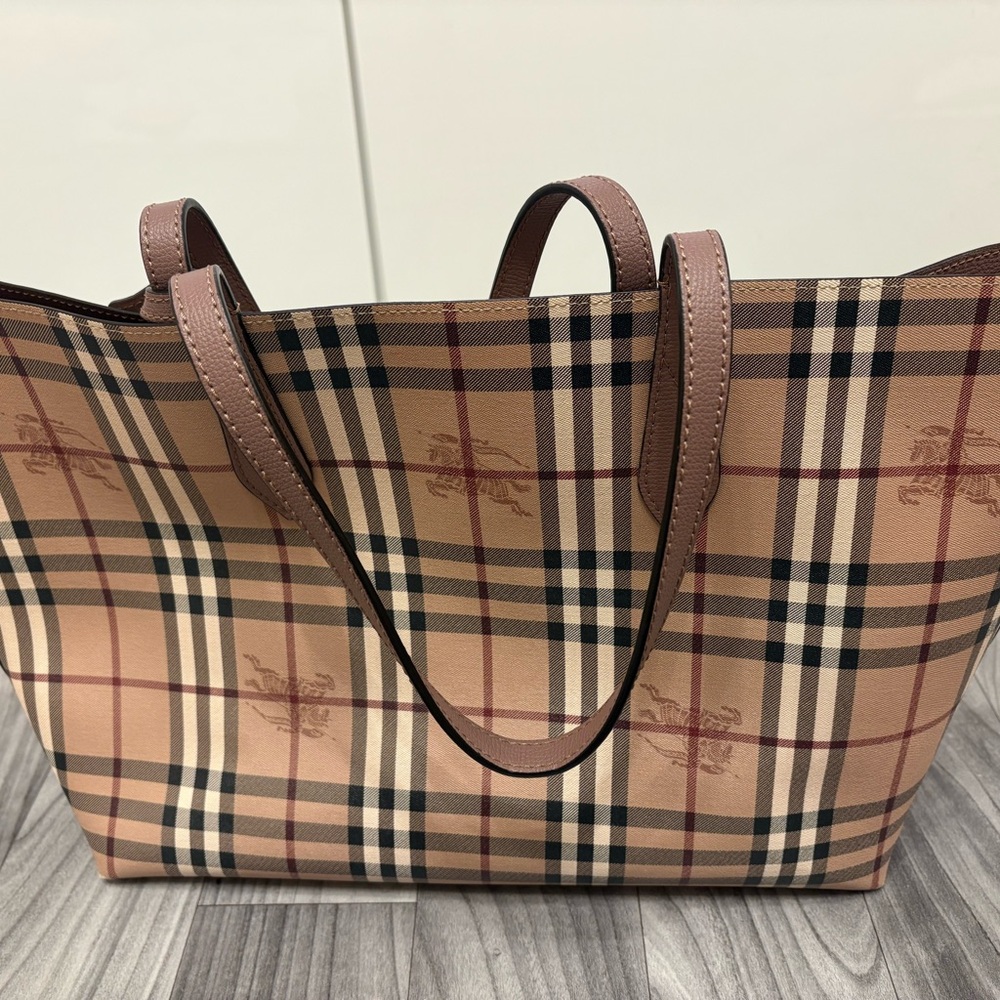 Burberry Beige and Black Checkered Tote